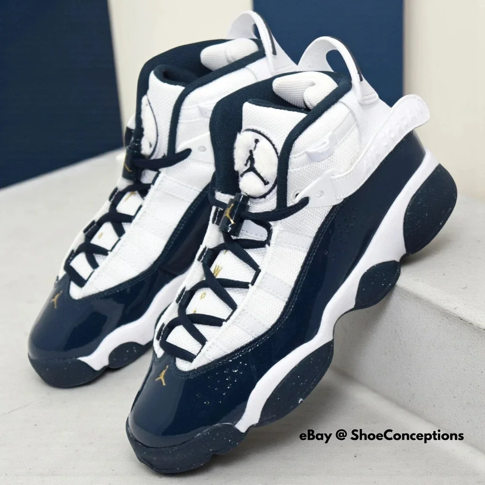Nike Air Jordan 6 Rings GS Big Kids Size 6Y White/Armory Navy Shoes 323419-147